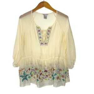 John Mark‎ silk blend boho sheer top